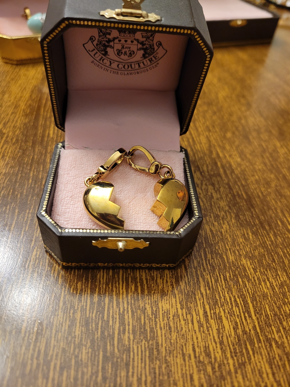 Juicy Couture Gold Split Heart Charm Keychain